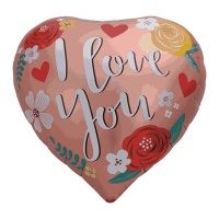 Balão Coração I Love You com flores 45 cm