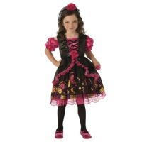 Fato de Catrina rosa e preto para menina