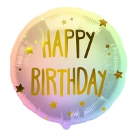 Balão Happy Birthday multicolorido em tons pastel 45 cm - Folat