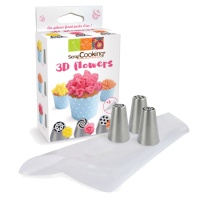 Conjunto de tubos descartáveis com bicos de flores em aço - Scrapcooking - 6 unidades
