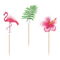 Picks de Flamingo Paradise de 7,5 cm - 20 unidades