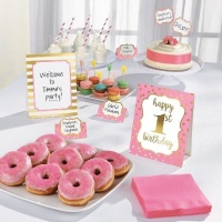 Conjunto de decoração de mesa rosa para o primeiro aniversário - 12 unidades