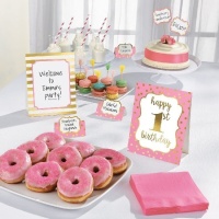 Pack decoração mesa primeiro aniversário rosa - 12 unidades