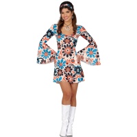 Fato hippie floral dos anos 70 para mulher
