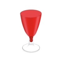 Copo de vinho de plástico vermelho de 170 ml com pé transparente - 3 unidades
