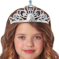 Fita para a cabeça com coroa de princesa e pedras azuis para crianças