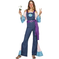Fato de Hippie com macacão azul para mulher