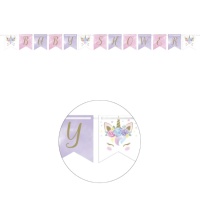 Bandeirolas de Baby Shower de Unicórnio Encantado - 2,14 m
