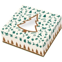 Caixa para o Bolo de Reis 24 x 24 x 7,5 cm com árvore de Natal
