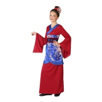 Fato de gueixa vermelho e azul para rapariga
