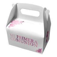 Caixa de cartão de Minha Primeira Comunhão com pomba e cálice rosa - 2 unidades