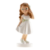 Figura para a minha menina da Primeira Comunhão com bolo de vestido curto - 15,8 cm