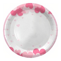 Pratos com corações e fundo branco - 18 cm - 8 unidades