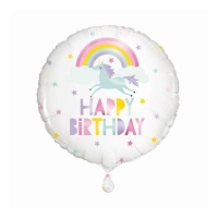 Balão de Feliz Aniversário Unicórnio Arco-Íris 45,7 cm - Único