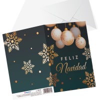 Cartão de felicitações de Natal preto e dourado com flocos de neve