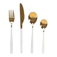 Conjunto de talheres bicolor dourado e branco - 24 unid.