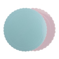 Base para bolo 25 x 25 x 0,3 cm azul e cor-de-rosa