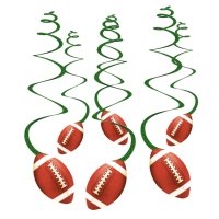 Pendentes decorativos com bola de Rugby - 6 unid.