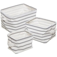 Cestos rectangulares em tecido com riscas cinzentas - 3 unid.