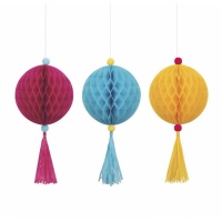 Bola de aninhamento pendente rosa, azul e amarelo 40,6 cm - 3 unid.