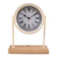Relógio de mesa branco com base de madeira - DCasa