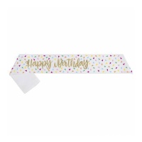 Faixa Happy Birthday com triângulos coloridos 10 x 79 cm