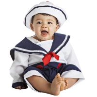 Fato de marinheiro naval com fita vermelha para bebés
