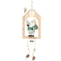 Pendente casa do Pai Natal em madeira 14 x 18 cm