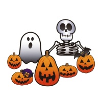 Abóboras, esqueleto e fantasma decorativos - 7 unidades