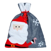 Saco cinzento do Pai Natal com desenho de 50 x 60 cm
