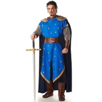 Fantasia de cavaleiro medieval cristão azul para homem