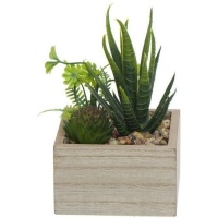 Planta artificial com plantador quadrado de madeira 8,5 x 14,5 cm