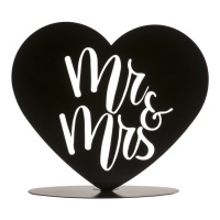 Topo de bolo de casamento MR & MRS em coração de metal preto 14,5 cm