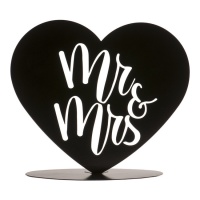 Topo de bolo de casamento MR & MRS em coração de metal preto de 14,5 cm.