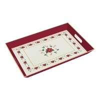 Bandeja de 45 x 31 cm de plástico com estampa natalina de poinsétia com alças