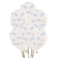 Balões de látex transparentes com pontos pastel multicoloridos 30 cm - Sempertex - 12 unidades