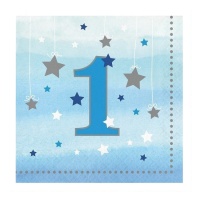Guardanapos para o primeiro aniversário azul 16,5 x 16,5 cm - 16 unidades