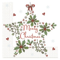 Guardanapos brancos Merry Christmas com estrela e adornos de 16,5 x 16,5 cm - 20 unidades