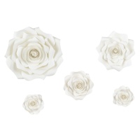 Flores decorativas de papel branco - 5 peças