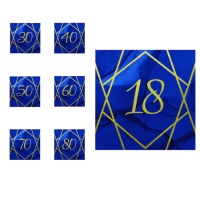 Guardanapos numerados azul-marinho e dourado 16,5 x 16,5 cm - 16 peças