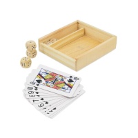 Caixa de madeira com baralho de cartas e dados - Disok