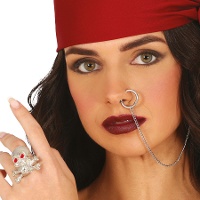 Anel de caveira e brinco com piercing para adulto