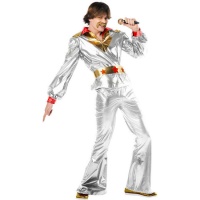 Fato cinzento metálico estilo discoteca para homem