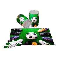 Puzzle de futebol numa lata