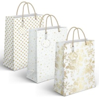 Saco de oferta 45 x 33 x 10 cm com desenhos dourados variados - 1 unidade.