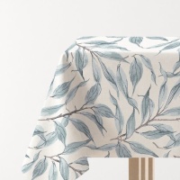 Toalha de mesa 2,00 x 1,45 m em tecido de folhas azuis