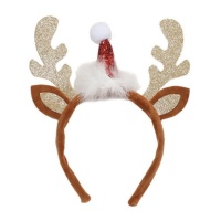 Fita de cabeça de rena com orelhas e chapéu de Natal do Pai