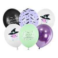 Balões de látex Hocus pocus Halloween com bruxa 30 cm - PartyDeco - 6 unidades