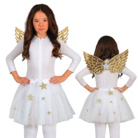 Conjunto de tutu dourado e asas de anjo para criança - 2 peças.