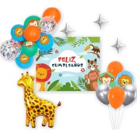 Kit de balões com cartaz de Animais da Savana - 20 unidades